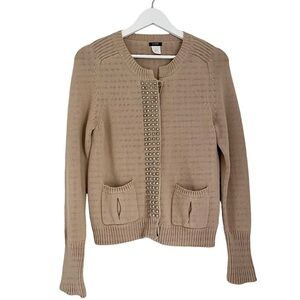 J. Crew Women’s Button‎ Front Studded Pocket Cardigan Sweater Tan Size Small